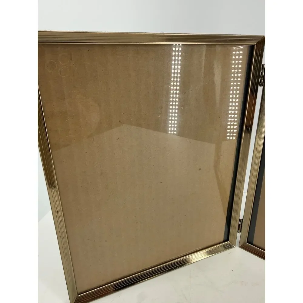 Gold Tone Folding Double Picture Frame 8x10 Hinged Dual Photo Tabletop Display